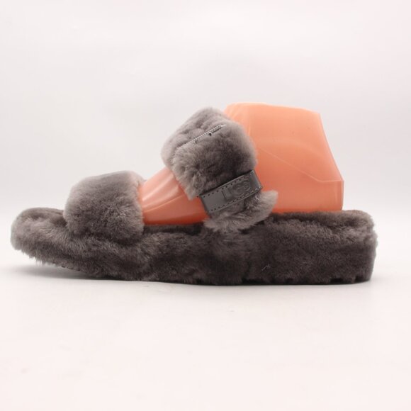 UGG Fuzz Yeah Women's Size 10 Slipper Slides Sandals Gray Fur Buckle 1104662 - Picture 4 of 9
